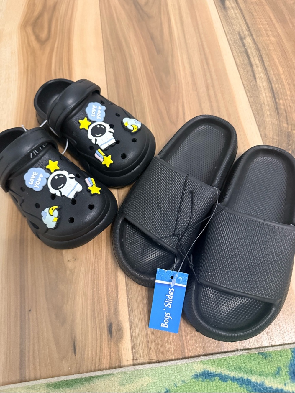 Kids Black Slip-On Clogs and Slides Set